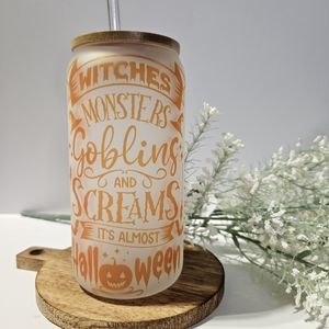 Halloween Glass Can Tumbler| Handmade 16oz Tumbler